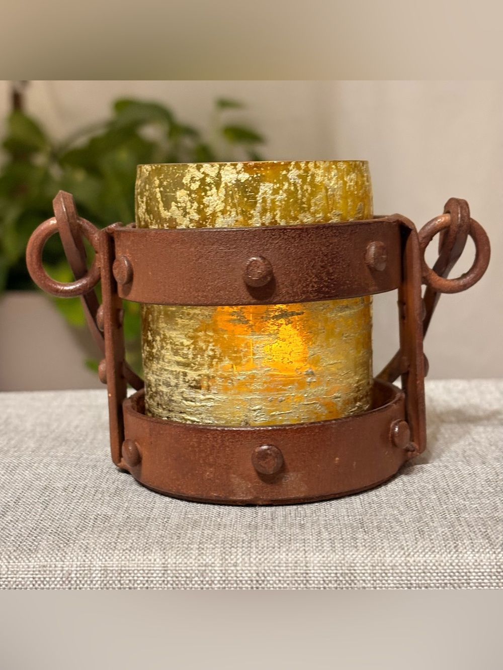Pomeroy Mission Votive Lantern Candle Holder Glass Iron Rustic 3.25” Tall